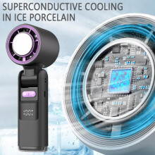 Portable Handheld Cooling Ice Fan, 100 Speed Adjustable Mini Turbo Fan, 4000mAh USB Rechargeable Battery, LED Display