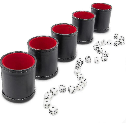 Bundle Of 5 Professional Dice Cups  Red Felt-lined, Quality Bicast Leather - PP 2