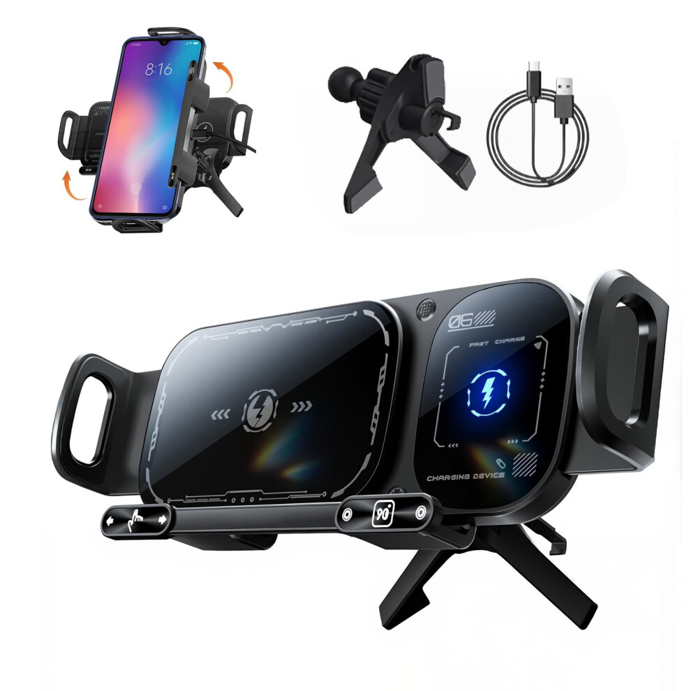 Wireless Car Charger Mount 15W Fast Charging Auto Clamping Phone Holder 360 Rotating AntiâShake Black 9073542807964