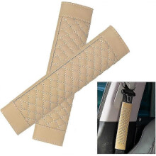 (Beige) 2 Pcs Universal Car Seat Belt Covers, Pu Leather Car Safety Seatbelt Strap With Comfort Shoulder Pads Protector For Adults And Kids - Black