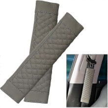 (Grey) 2 Pcs Universal Car Seat Belt Covers, Pu Leather Car Safety Seatbelt Strap With Comfort Shoulder Pads Protector For Adults And Kids - Black