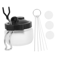 Airbrush Cleaning Pot with Holder, Glass Paint Cleaning Jar for Artists, Replaceable Cup, Spillproof Stable Design