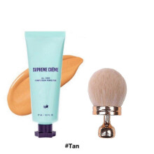 (Tan)Supreme Creme All-Over Complexion Perfector CC Cream Foundation & Makeup Brush, Long-Lasting All-in-One Blemishes Concealer