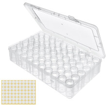 Bead Storage Containers 15ml Small Plastic Jars with Screw Lids, Clear Organizer Box with Labels and Scale Markings for DIY Jewelry Making