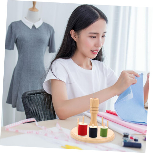 Wooden Thread Spool Holder Rack for Sewing and Crafting, Durable Yarn Organizer Stand 1