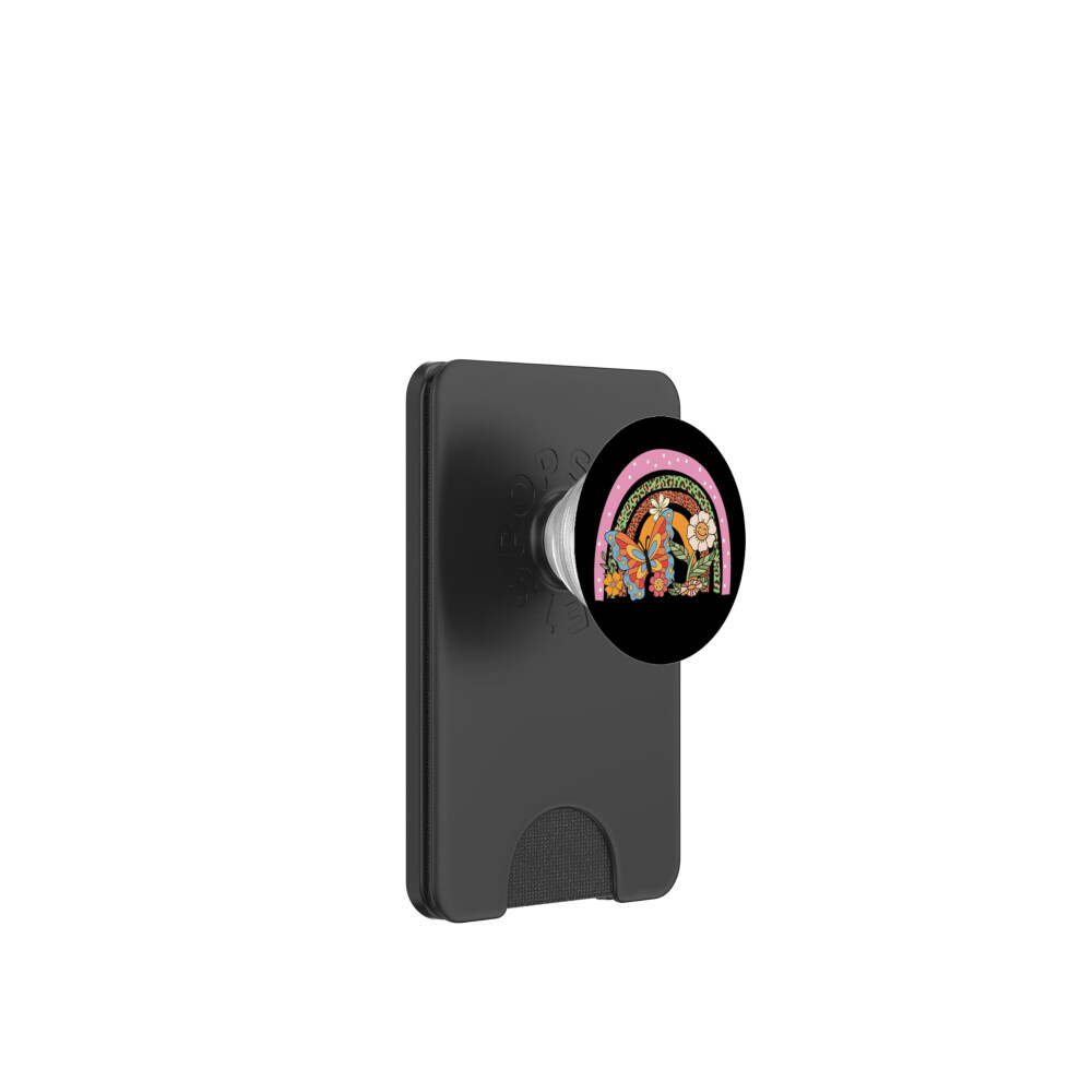Retro Butterfly Wallet Compatible With Magsafe, Rainbow Flower Grip For Popsockets, 3Card Capacity And Magnetic Attachment 9330225130208