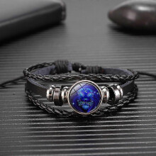 (Leo) 12 Zodiac Signs Constellation Charm Luminous Bracelet Men Women Fashion Multilayer Weave Leather Bracelet Bangle Birthday Gift