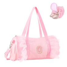 Dance Bag for Girls with Chenille Initial, Waterproof Ballet Duffel with Shoe Compartment, Pink Toddler Gym Bag
