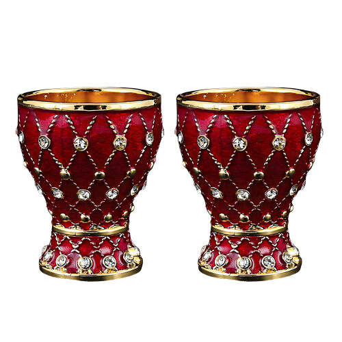 Schnapsglas aus Metall mit Kristallmuster,-Goldrot 2ST