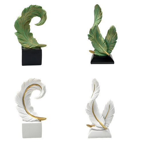 Sculpture décorative en résine en forme de plumes-Vert simple 1