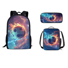 17 Inch Boys School Backpack Set with Lunch Box and Pencil Case, Blue Orange Soccer Print, Ergonomic Straps