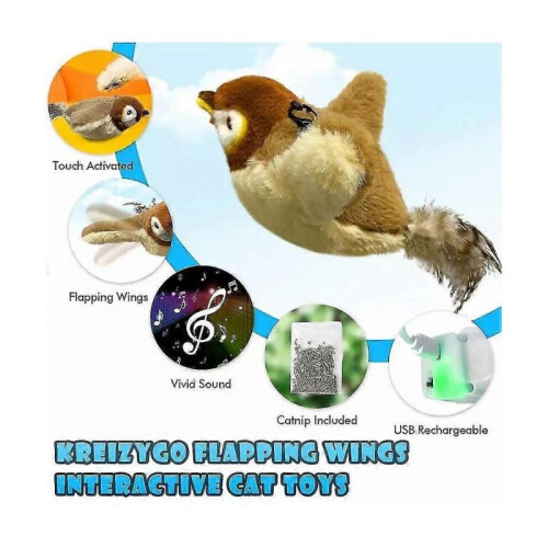 Electronic Interactive Flying Bird Cat Toy Hanging Pet Flapping Wings Sparrow 2