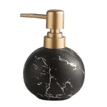 Gold Soap Dispenser for Bathroom Or Kitchen, Cute Marble Round Ceramic Lotion Bottle, Rust-free Pump - RiRi
