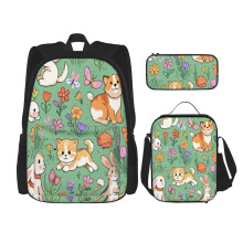 Cute Animal 3 in 1 Backpack Set with Laptop Backpack, Insulated Lunch Bag and Makeup Bag for School Travel