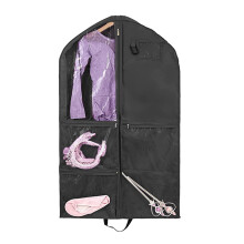 Black Dance Garment Bag with Rack and Pockets, Dustproof Breathable Fabric, Foldable Travel Storage