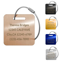 Stainless Steel Luggage Tags with Custom Engraved Name and Address, Durable Metal Square 2x2 Inches