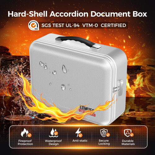 Fireproof Document Box with Combination Lock, Water Resistant Hard Shell Safe for Important Documents Laptop (Silver Gray) 1