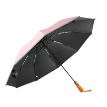Windproof Inverted Travel Umbrella Auto Open Close Compact Folding Design with UV Protection Real Wood Handle Pink