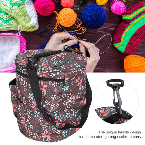Large Capacity Yarn Storage Bag with Multiple Pockets, Cylindrical Wool Knitting Organizer for Tools and Accessories 2