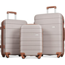 3 Piece Hardshell Luggage Set with 360 Spinner Wheels and TSA Lock, Lightweight Durable ABS Suitcases 20' 24' 28' Light Brown