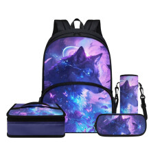 Kids Backpack Set Wolf Theme School Backpack for Boys with Lunch Box Pencil Case and Bottle Sleeve