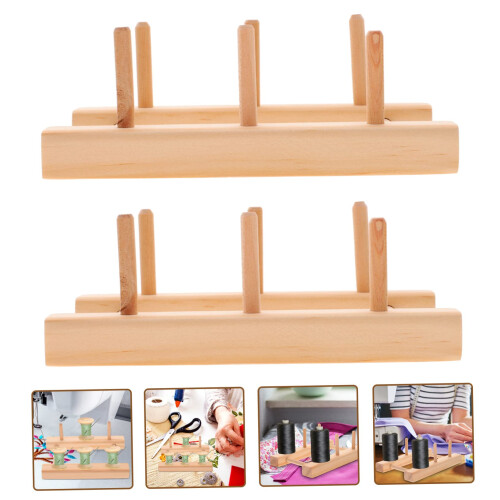 Sewing Thread Holder Rack 2 Piece Wooden Spool Organizer for Tangle Thread Storage and Easy Access 1