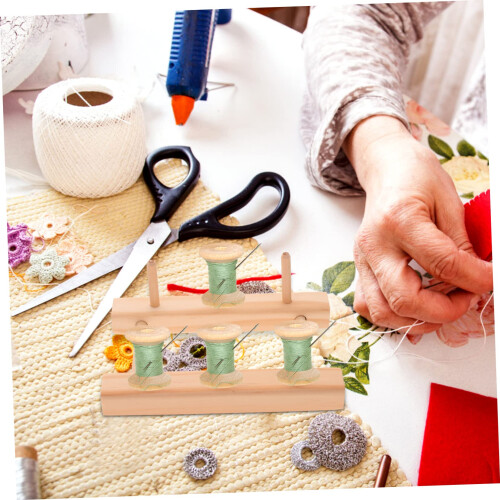 Sewing Thread Holder Rack 2 Piece Wooden Spool Organizer for Tangle Thread Storage and Easy Access 2