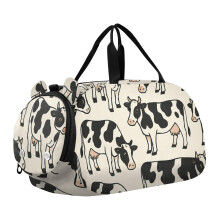 Kids Duffle Bag with Shoe Compartment, Lightweight Girls Gym Bag with Bright Cow Pattern and Adjustable Straps
