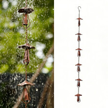 Iron Mushroom Rain Chain, Handcrafted Metal Rain Diverter for