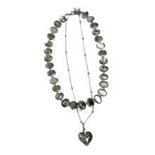 Collier Double brin irrégulier en forme de cœur, chaîne de-Gris