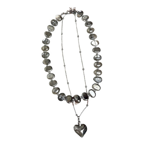 Artistic Double Layer Beaded Necklace Retro Irregular-Gray