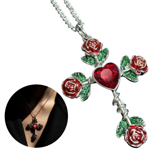 Collier pendentif crucifix gothique en argent antique avec 1