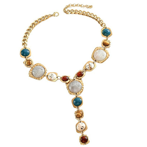 Collier de bijoux de déclaration de pendentif en Y en résine-Or