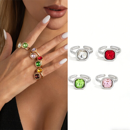 Adjustable Stackable Gemstones Open Ring Geometric-silver 2