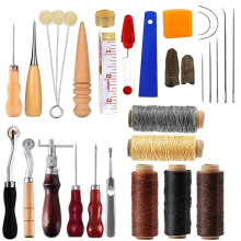 34Pcs Leather Working Tools Kit with Awl and Needles, Durable Thread, Complete Leather Craft Set