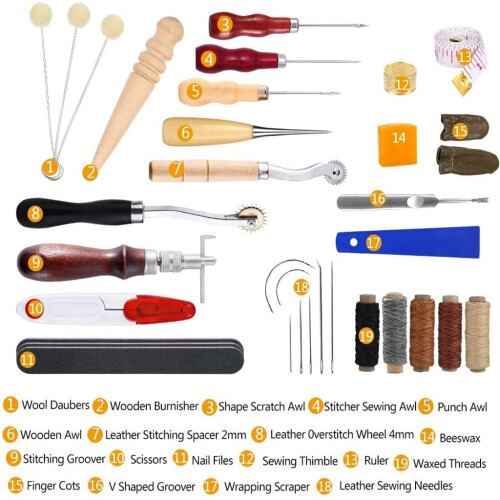 34Pcs Leather Working Tools Kit with Awl and Needles, Durable Thread, Complete Leather Craft Set 2