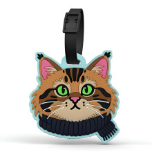 Cute Maine Coon Cat Luggage Tag – Soft Silicone Travel ID Bag Tag for Easy Suitcase Identification