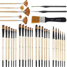 32 pinceles para acuarela, plantillas y gouaches.