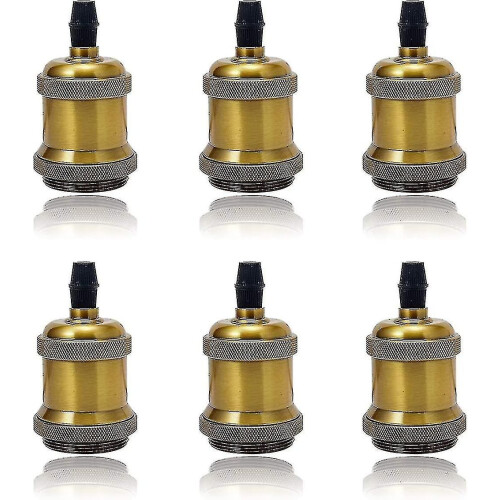 6 Pack E27 Vintage Light Bulb Solid Ceramic Socket Lamp Holder Retro Edison Screw Light Bulb Adapter Socket, Antique Brass 1