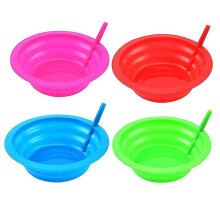 Set Of 4 Soup Or Cereal Bowl For Kids Plastic With Built In Straw,home Supply Maintenance Store