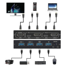 2-Port HDMI/USB KVM 4K Switch Splitter, kompatibel mit Shared Monitor, Tastatur und Maus (adaptiv)