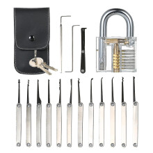 Transparante 15-delige lockpickingset met transparant oefenhangslot voor beginnende en professionele slotenmakers