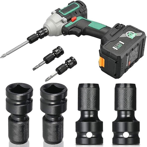 4 Pcs Impact Adaptor 1/2 Square Drive To 1/4 Hex Shank Socket Adapter Quick Release Chuck Converter