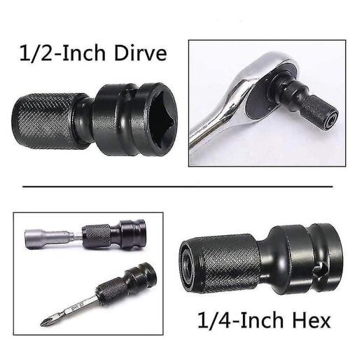 4 Pcs Impact Adaptor 1/2 Square Drive To 1/4 Hex Shank Socket Adapter Quick Release Chuck Converter 1