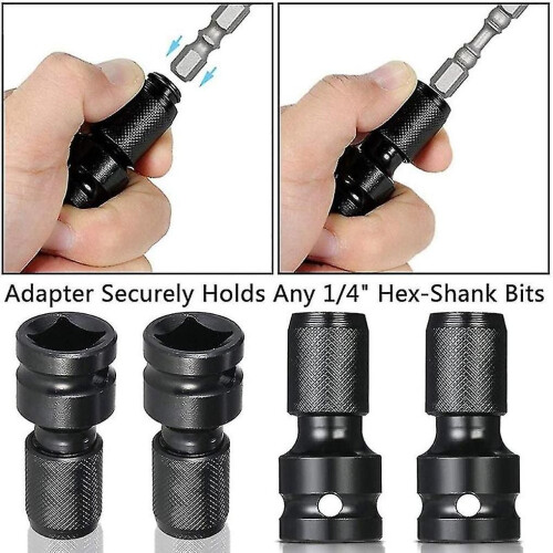 4 Pcs Impact Adaptor 1/2 Square Drive To 1/4 Hex Shank Socket Adapter Quick Release Chuck Converter 2