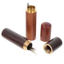 Self Threading Needles Sewing Kit with Wooden Storage Box, Durable Metal Needles and Threader