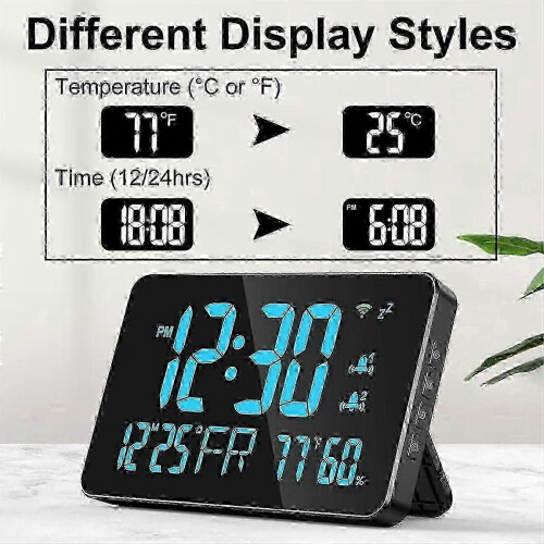 Digital Clock Alarm Clock WiFi Clock, Extra Large Letters, Temperature and Humidity, Calendar, Week 2