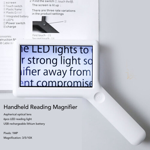 Handheld Reading Magnifier 3/5/10X 1MP 1200mAh 2