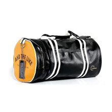 Waterproof PU Leather Gym Bag with Shoe Compartment, Black Yellow Sports Duffel for Men and Women