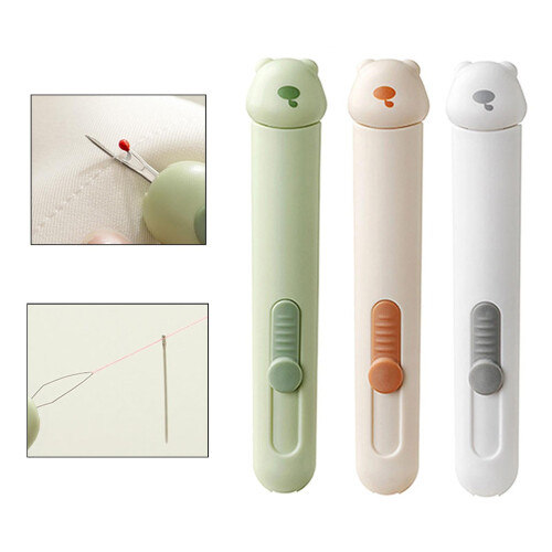 2 in 1 Needle Threader and Seam Ripper Retractable Quick Threading Tool for Hand Sewing Needlework Green 1